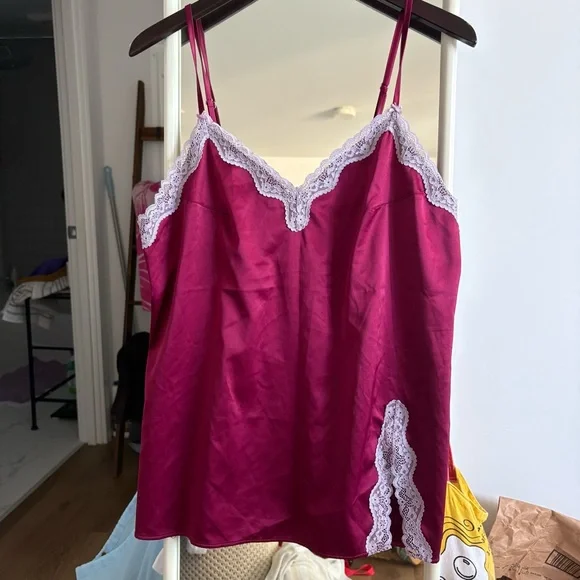Victoria's Secret Magenta Satin Lace Trim Chemise - Picture 1 of 7